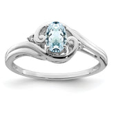 Sterling Silver Rhodium Plated Diamond & Aquamarine Ring